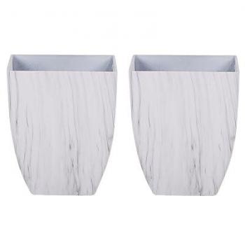 Set di 2 Vasi Quadrati per Piante in Pietra Bianco Effetto Marmo 28 x 28 x 34 cm Miro