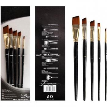 Portable Painting Brush Collection – 5 Nylon Hair, Watercolor & Acrylic, Wooden Grip