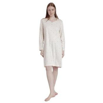 Robe de Nuit Admas – Version courte avec manches longues, col rond, rayures étoiles en beige