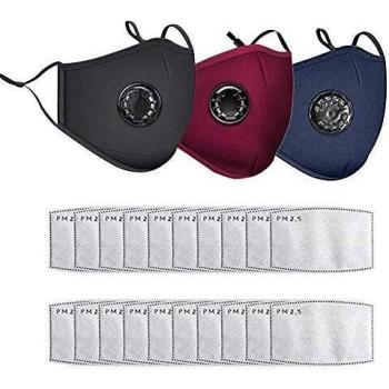 PCS Cotton Face Mask Washable and Reusable with Breathing Valve and 20 PCS Activated Carbon Filters