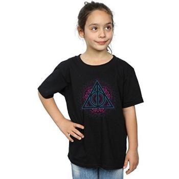Girls’ Neon Deathly Hallows Black T‑Shirt (9Y)
