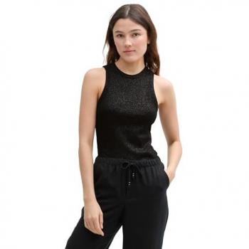 TOM TAILOR Denim Träger-Kleidungsstück: Coated Ripp Top mit Glitzer – Schwarz, XS