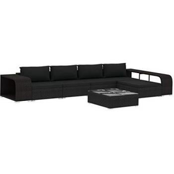 Poly Rattan Gartenlounge 8-teilig mit Kissen Schwarz