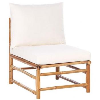 Beliani Gartenstuhl: Modularer Outdoor-Sessel, Bambushellbraun, Cremeweiße Auflage, Boho‑Rustikaler Stil