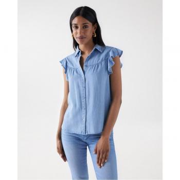 Salsa Jeans BLUSA DE DENIM CLARO CON VOLANTES