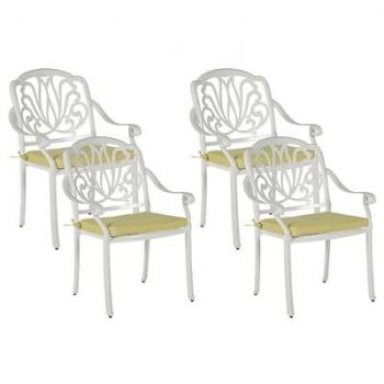 Set di 4 Sedie da Giardino in Alluminio Bianco con Cuscini Morbidi