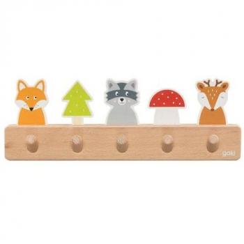 Goki 60662 Kinder-Garderobe Waldfreunde aus Holz mit 5 Haken