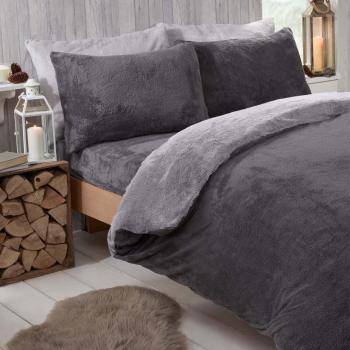 Single Size Charcoal Grey Teddy Fleece Reversible Duvet Cover Set by Brentfords