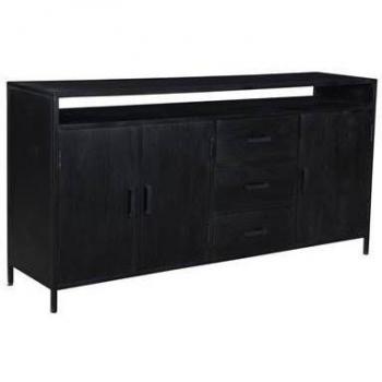 Houten kledingkast 'Kala', 180 cm, zwarte afwerking, van mangohout