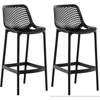 Tabourets de bar en plastique noir, lot de 2 avec repose-pieds