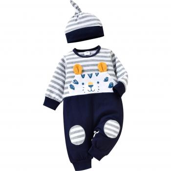 Newborn Baby Boy Long Sleeve Jumpsuit with Tiger Stripes and Hat
