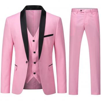 Blazer de Hombre Rosa con Chaleco y Pantalones 3XL