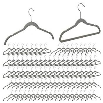 Set of 100 Non-Slip Velvet Hangers, Compact Design, Grey