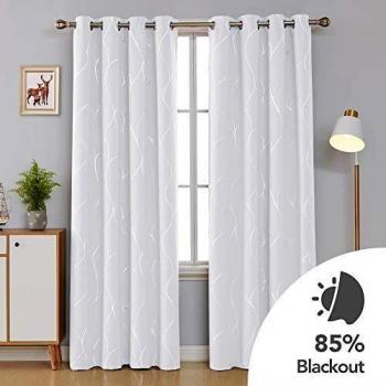 Striped Stay Cool Grommet Blackout Thermal Curtains, Ready Made, Deconovo UK, 2 Panels