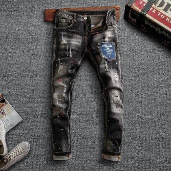 Pantalones vaqueros rotos para hombre estilo retro