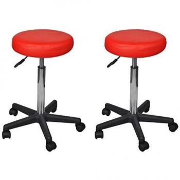 Adjustable Red Faux Leather Office Stools