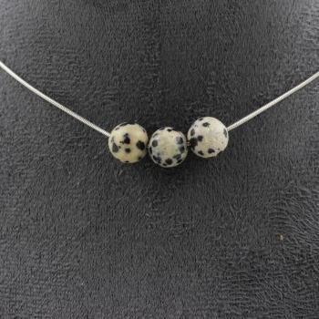 Triple Dalmatian Jasper Necklace – 8 mm Beads on 45 cm Stainless Steel Link