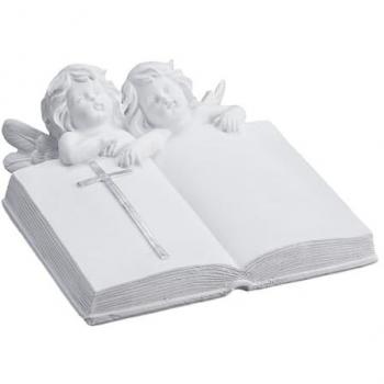 Ángel de Tumba con Libro, Resistente a la Intemperie, 10x20x20 cm, Poliresina Blanca