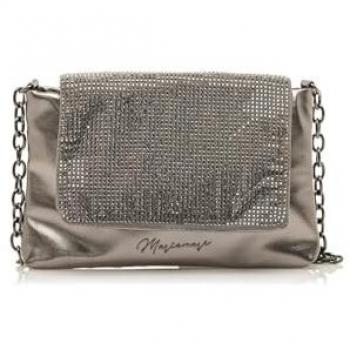 Bolso de mano para mujer DONIA con solapa de strass y asa de cadena, color gris plateado