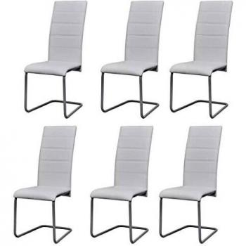 6 White Faux Leather Cantilever Dining Chairs