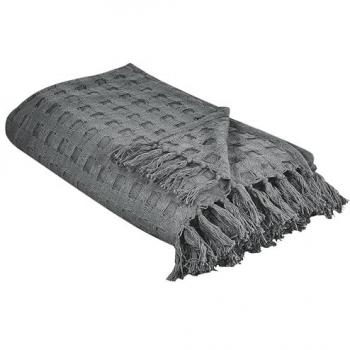 Beliani Sofadecke Dunkelgrau 220x240 cm mit Fransen