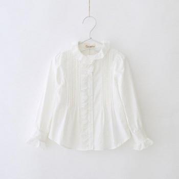 Camisa blanca de manga larga para niñas, blusa de algodón para primavera y otoño, 3-11 años RT339