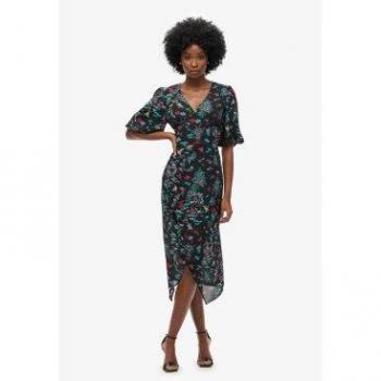 Superdry Robe midi transparente à manches courtes – noir, imprimé crane, EU 44