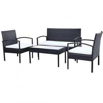 VidaXL 7-tlg. Garten-Sofagarnitur Poly Rattan Schwarz