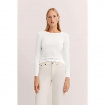 Ecru Bugatti Damen-Langarmshirt mit Rundhals
