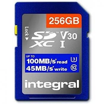 Integral INSDX256G-100V30 256GB SD CARD SDXC UHS-1 U3 CL10 V30 UP TO 100MBS READ 45MBS WRITE