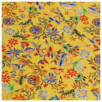 Tissu Couture Crêpe de Chine – Imprimé Floral Jaune, Blanché