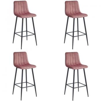 Sgabello Pozza: Velluto Rosa Scuro, 4 gambe nere