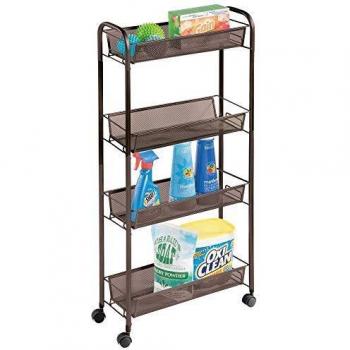 Portable and Mobile Shelving Unit with Easy-Glide Wheels – mDesign, Bronze
