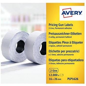 Avery Zweckform PLP1626 Permanent Price Labels, 2-Line, 26x16mm, White, Box of 10 Rolls (12,000 Labels)