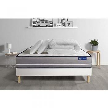 Nuit premium : matelas latex mémoire de forme Actilatex Pur 160x200 cm, sommier kit blanc, oreillers & couette