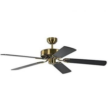 Brasseur d'air de plafond Potkuri en laiton antique, sans éclairage, lames réversibles, noir ou noir strié, 132 cm