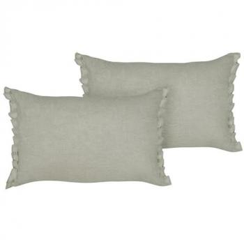 Set di 2 cuscini decorativi moderni in lino grigio chiaro con balze e fiocchi 30x45 cm