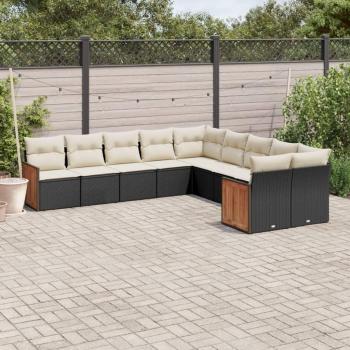 10-Piece Outdoor Sofa Set in Black with Cushions