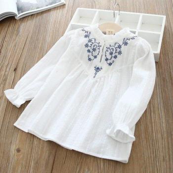 Camisa de Niña de Algodón con Bordado de Flores