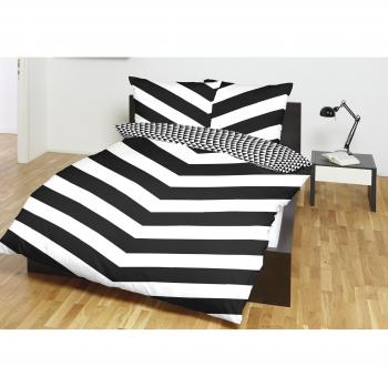 Hahn Renforcé Dreieckbettwäsche – Schwarz/Weiß, 155x220 cm Bettbezug & 80x80 cm Kissenbezug