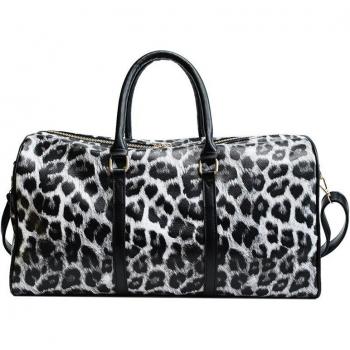 Women's Leopard Print PU Leather Overnight Duffle Bag