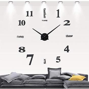 DIY Vazillio Modern Mute 3D Wall Clock – Large Home Office Decor, Black