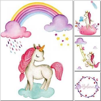 Unicorno Baby Rainbow – Arte A4 per Camere di Figlia