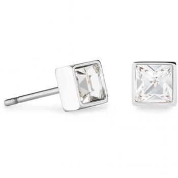 Silver Crystal Square Earrings