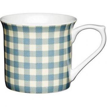 KitchenCraft Blue Gingham Fluted Classic Patterned Mugs, China, 300 ml, Set of 4