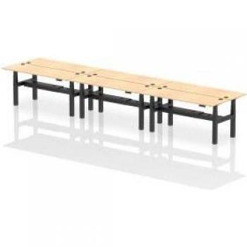 Dynamic Air Back-to-Back W1800 x D600mm Height Adjustable Sit Stand 6 Person Bench Desk With Cable Ports Maple Finish Black Frame