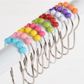 12Pcs Stainless Steel Shower Curtain Rings with Colorful Acrylic Balls