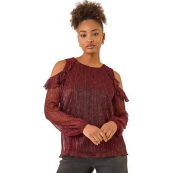 Shimmering Red Cold-Shoulder Shirt for Women – Roman, Size 12