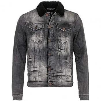 Cipo & Baxx Damen? Nein, Herren – schwarze Jeansjacke mit ausgemusterter Fellkrage (L)