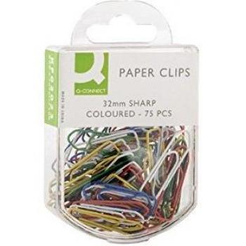 Q Connect Paperclip 32mm Coloured Pack 75